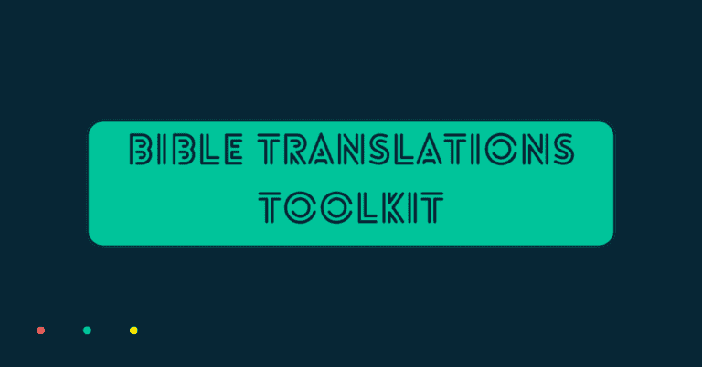 This is a solid navy blue back grand with a green square. Inside the green square, it says the title of this page: Bible Translations Tool Kit